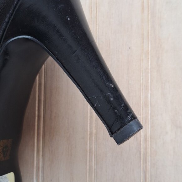 Anne Klein Akextany Leather Open Toe  Elastic Strap Heel Pumps Round Almond Toe - Picture 10 of 11